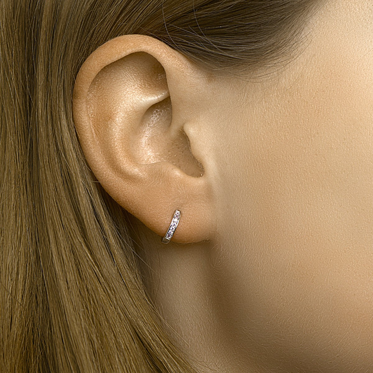 Fantasy Collection Oorbellen roze zirkonia 9 mm zilver