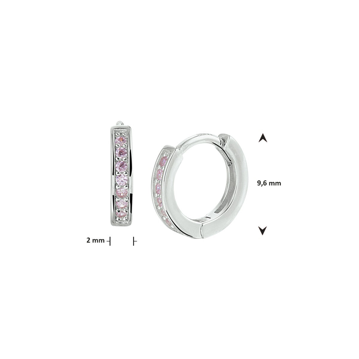 Fantasy Collection Oorbellen roze zirkonia 9 mm zilver