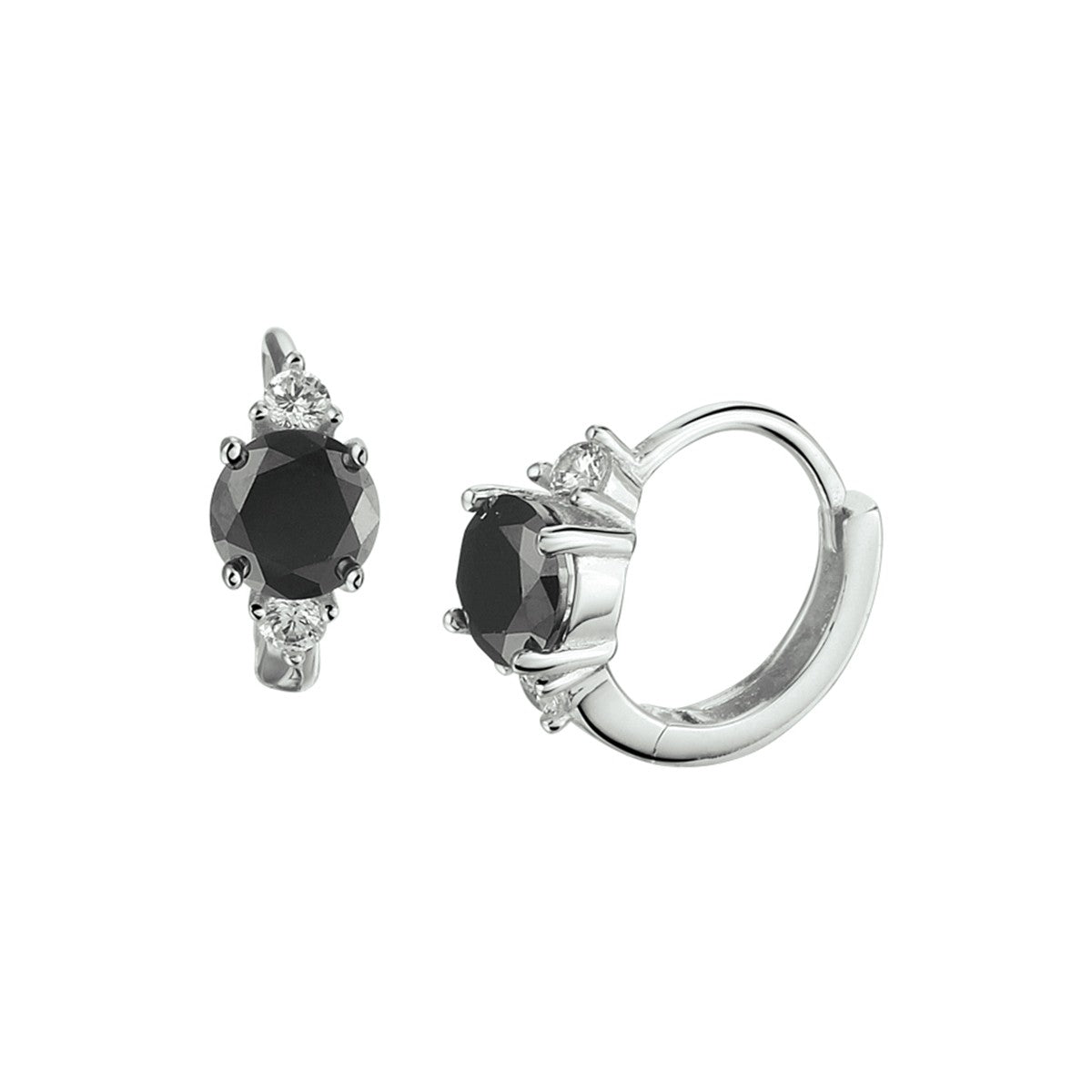 Fantasy Collection Oorbellen zwart en wit zirkonia zilver