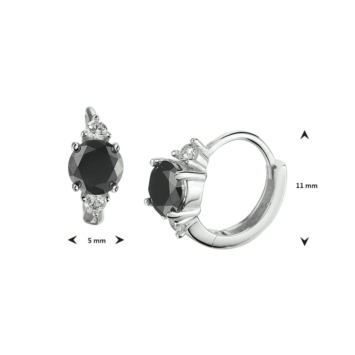 Fantasy Collection Oorbellen zwart en wit zirkonia zilver