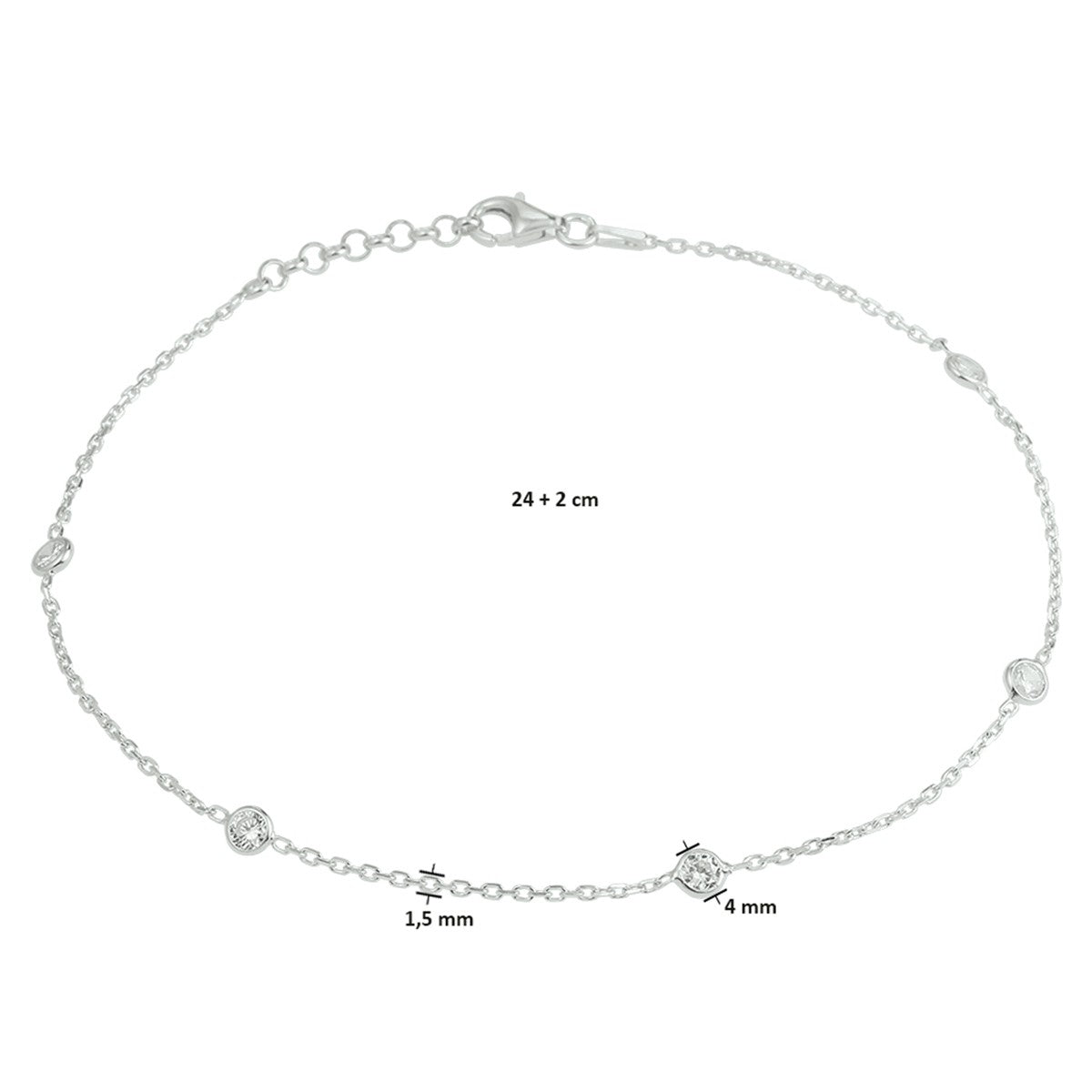Fantasy Collection Enkelbandje zirkonia 24 + 2 cm zilver