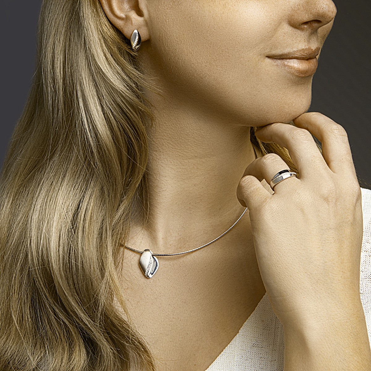 Fantasy Collection Collier zirkonia poli/mat 42 + 3 cm zilver