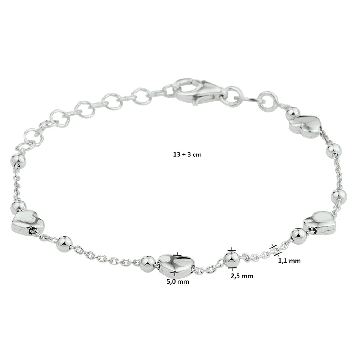 Fantasy Collection Armband hartjes 13 + 3 cm zilver