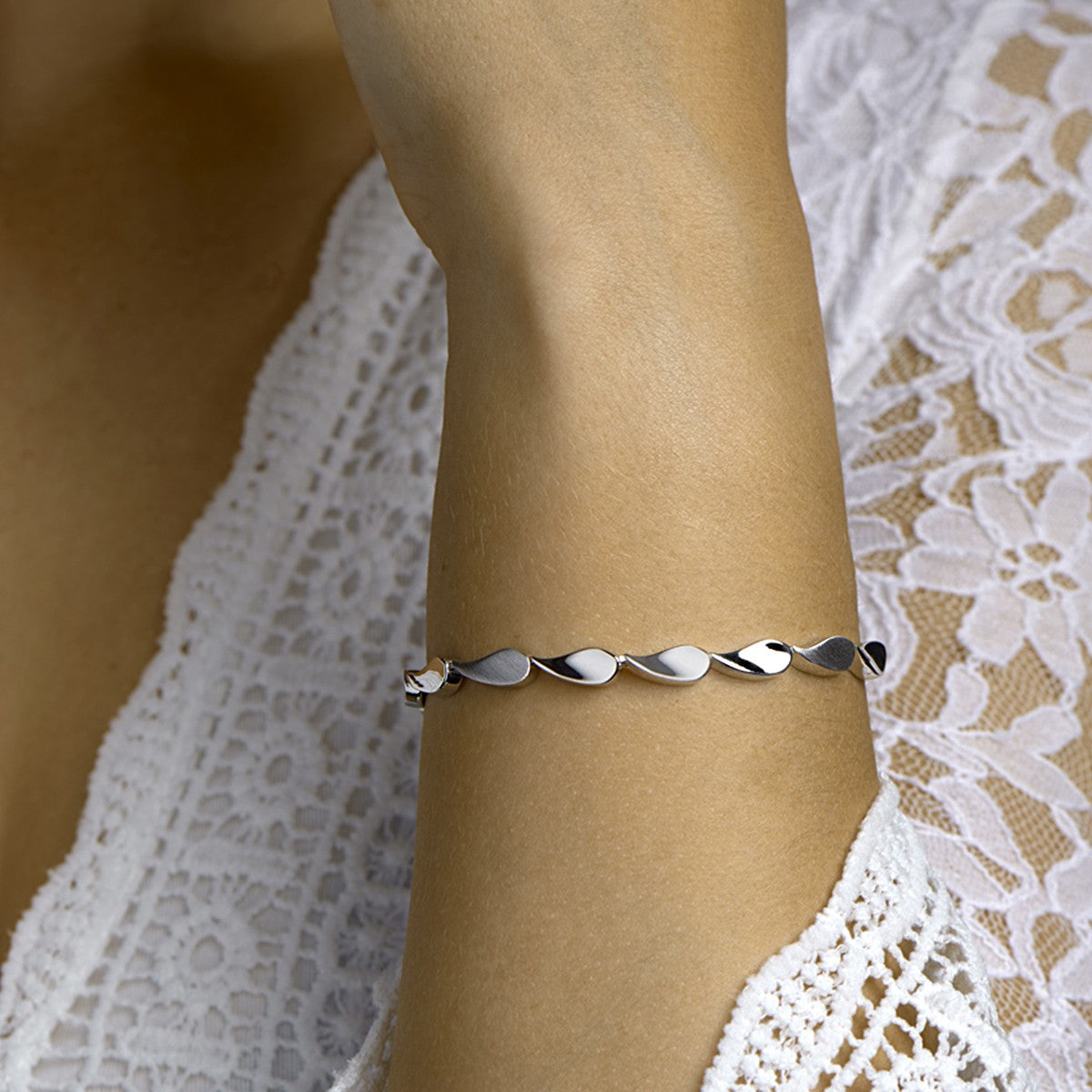 Fantasy Collection Armband poli/mat 5,6 mm 19 cm zilver