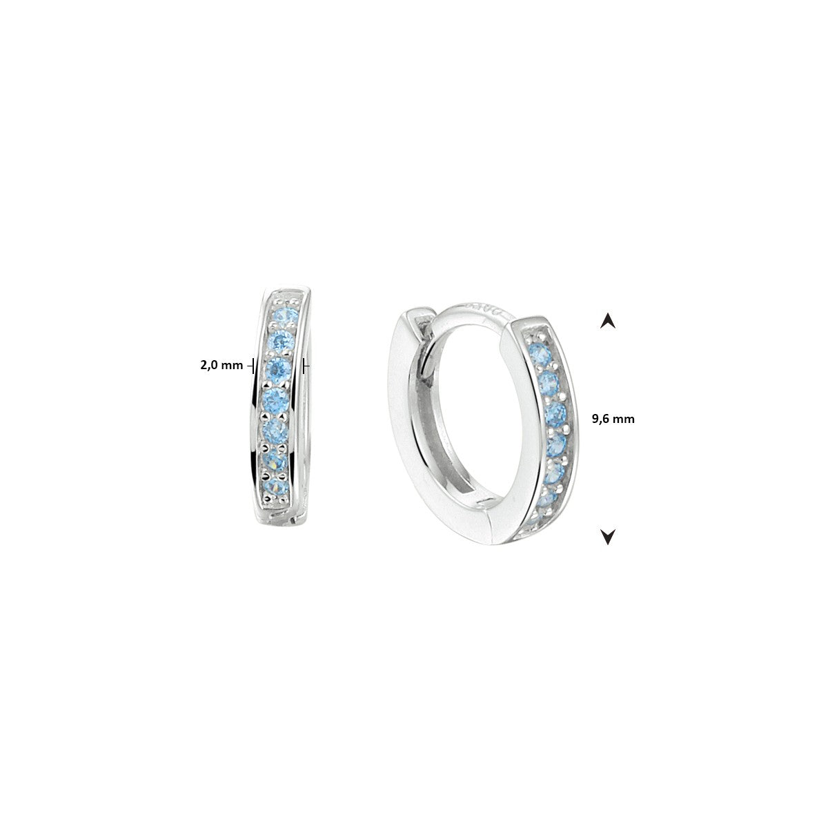 Fantasy Collection Oorbellen blauw zirkonia 9 mm zilver