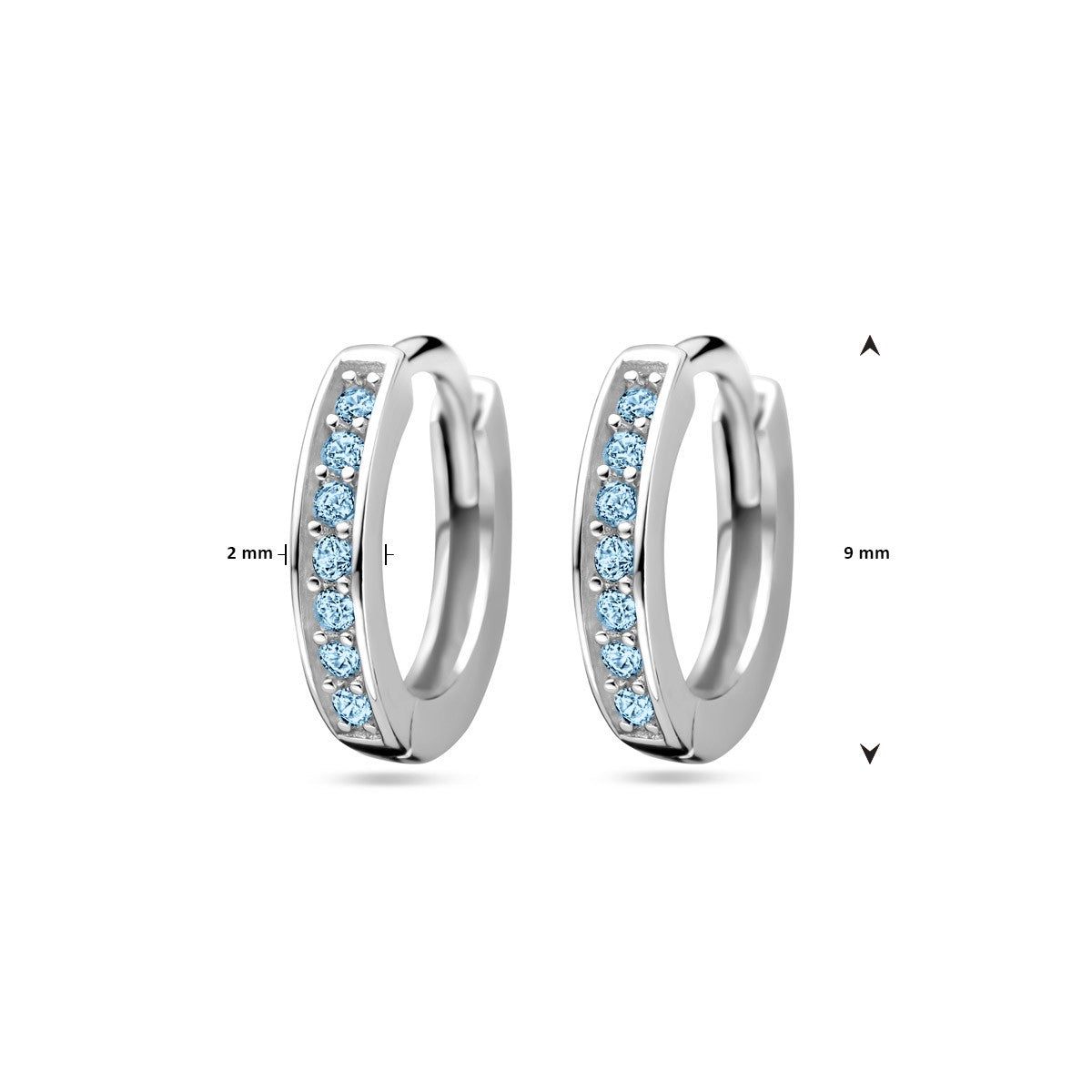 Oorbellen blauw zirkonia 9 mm zilver