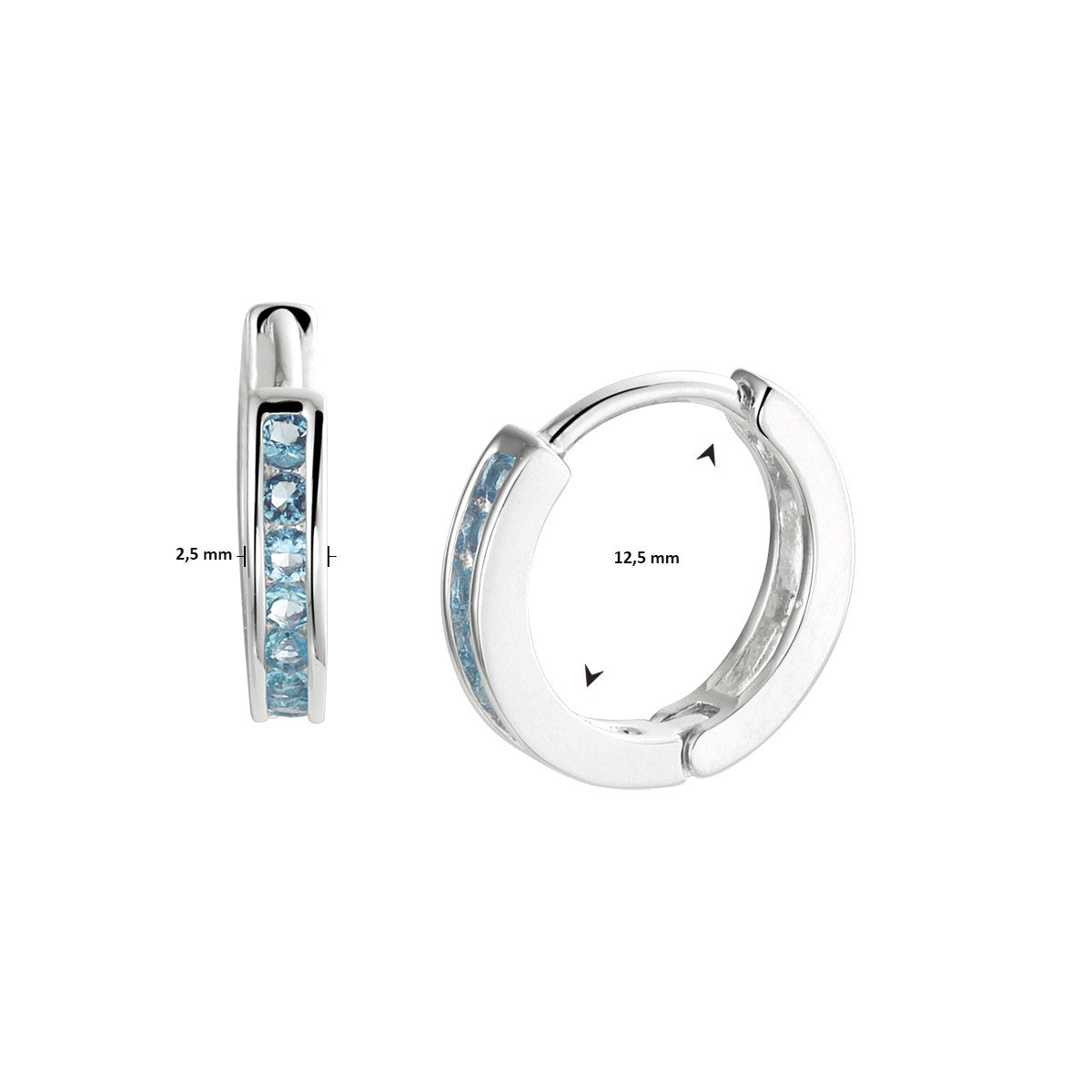Fantasy Collection Oorbellen blauw zirkonia 12,5 mm zilver