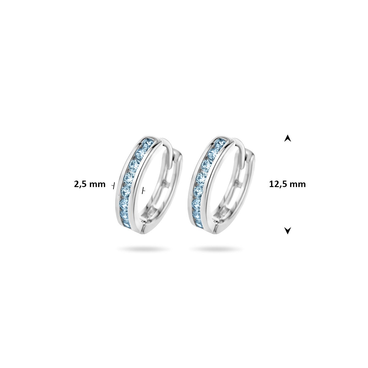 Oorbellen blauw zirkonia 12,5 mm zilver
