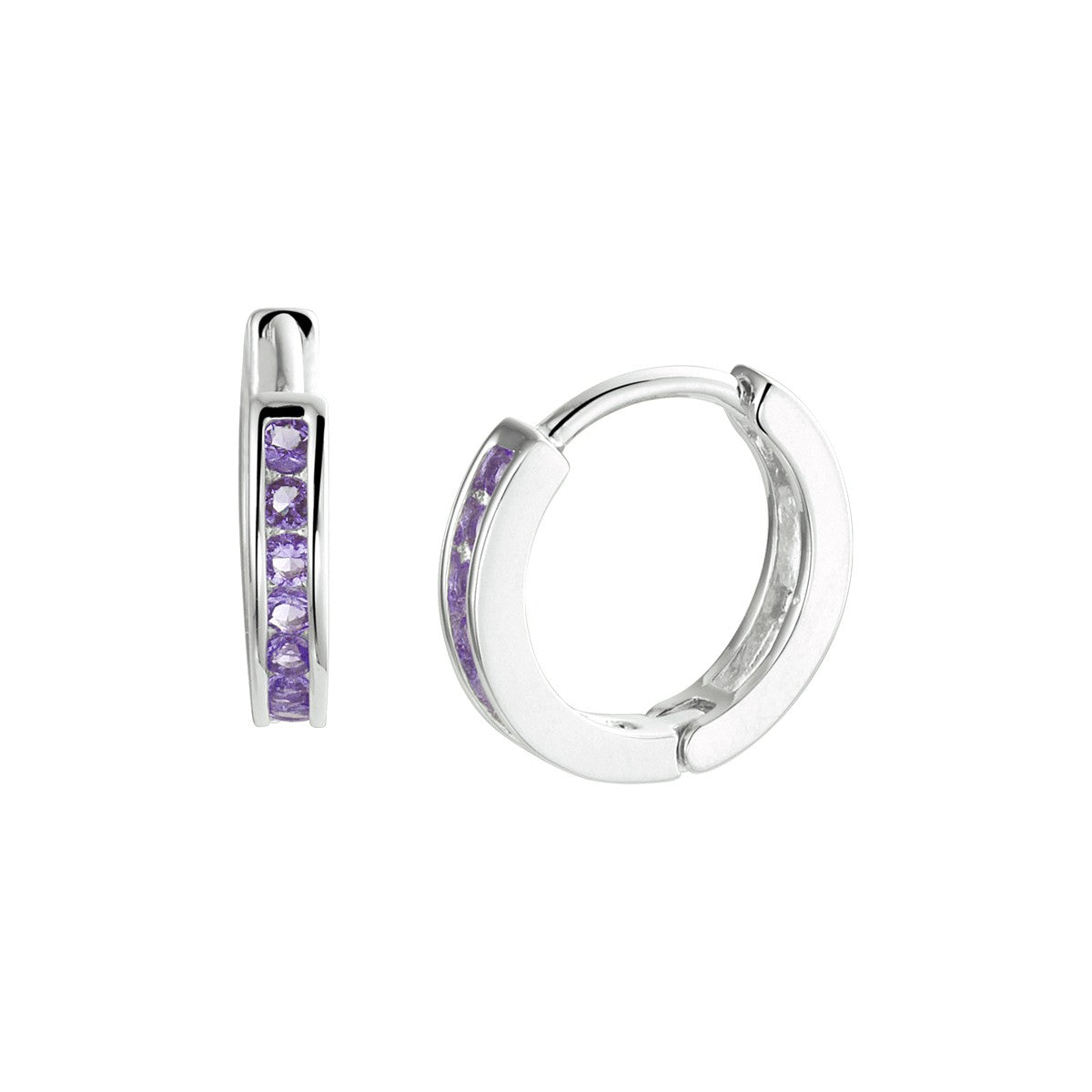 Fantasy Collection Oorbellen paars zirkonia 12,5 mm zilver