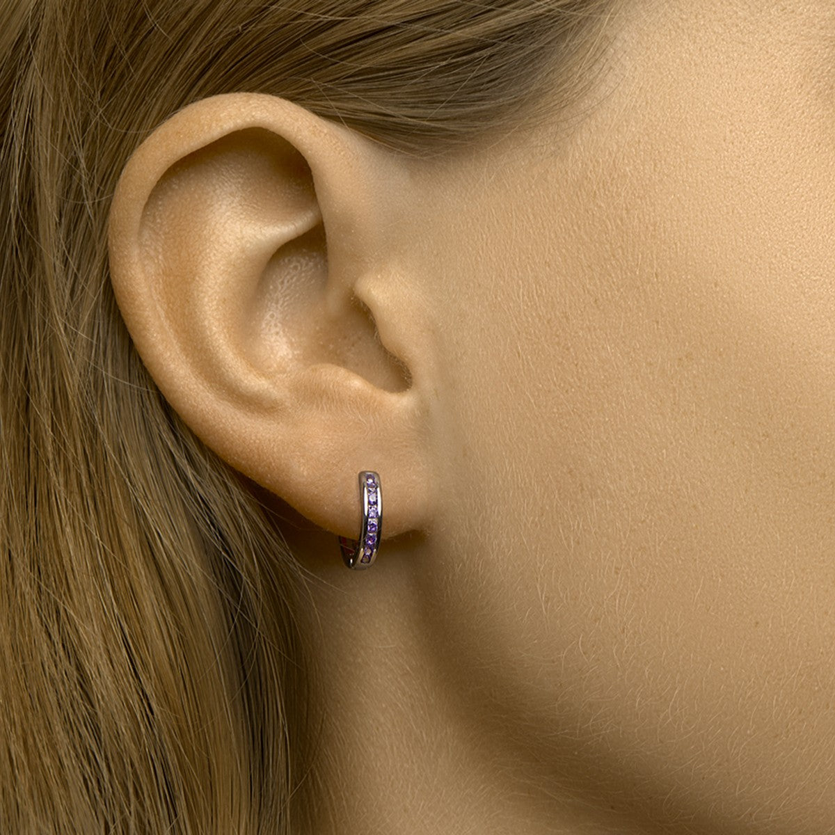 Fantasy Collection Oorbellen paars zirkonia 12,5 mm zilver