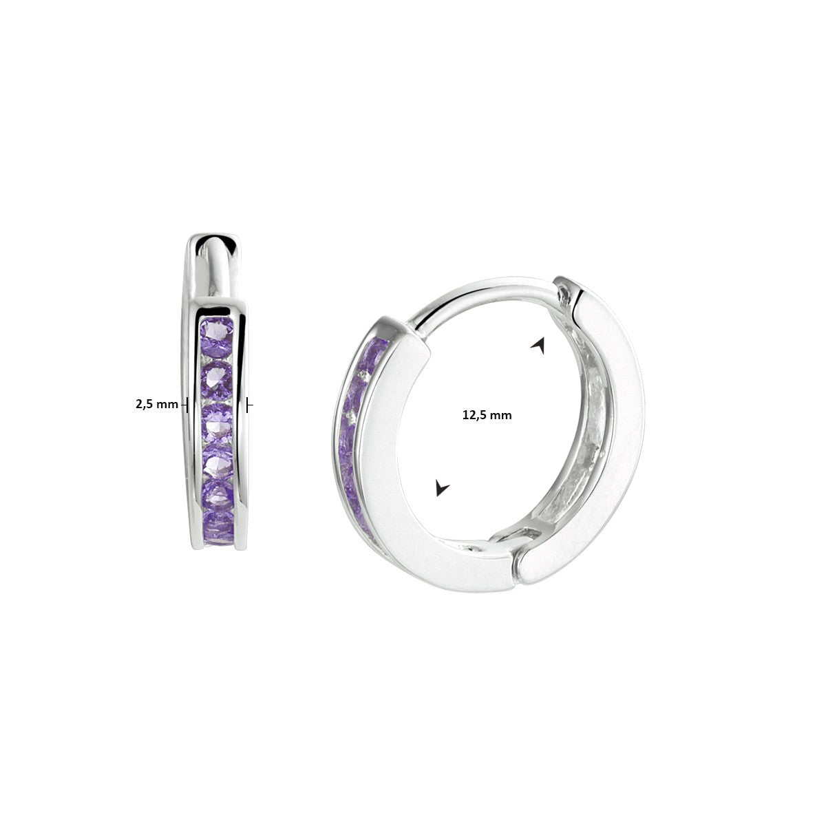 Fantasy Collection Oorbellen paars zirkonia 12,5 mm zilver
