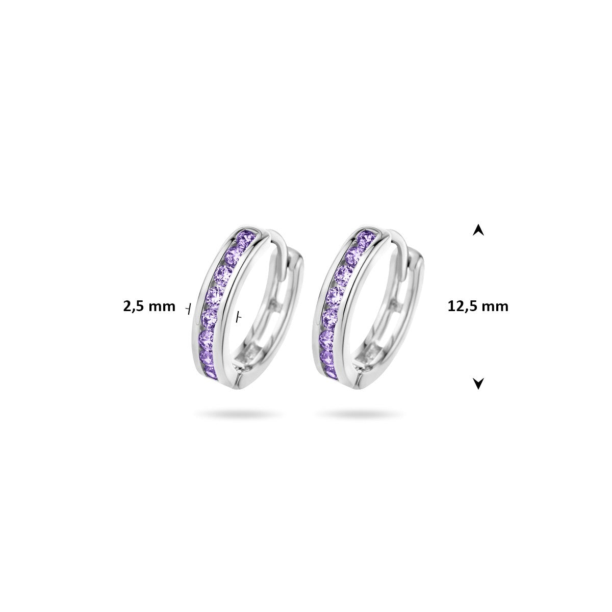 Oorbellen paars zirkonia 12,5 mm zilver