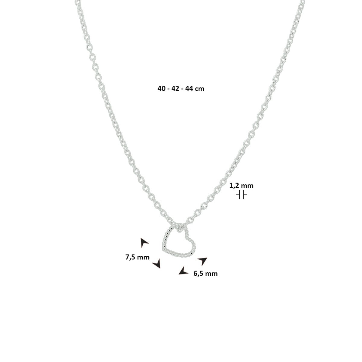 Fantasy Collection Collier hart 40 - 42 - 44 cm zilver