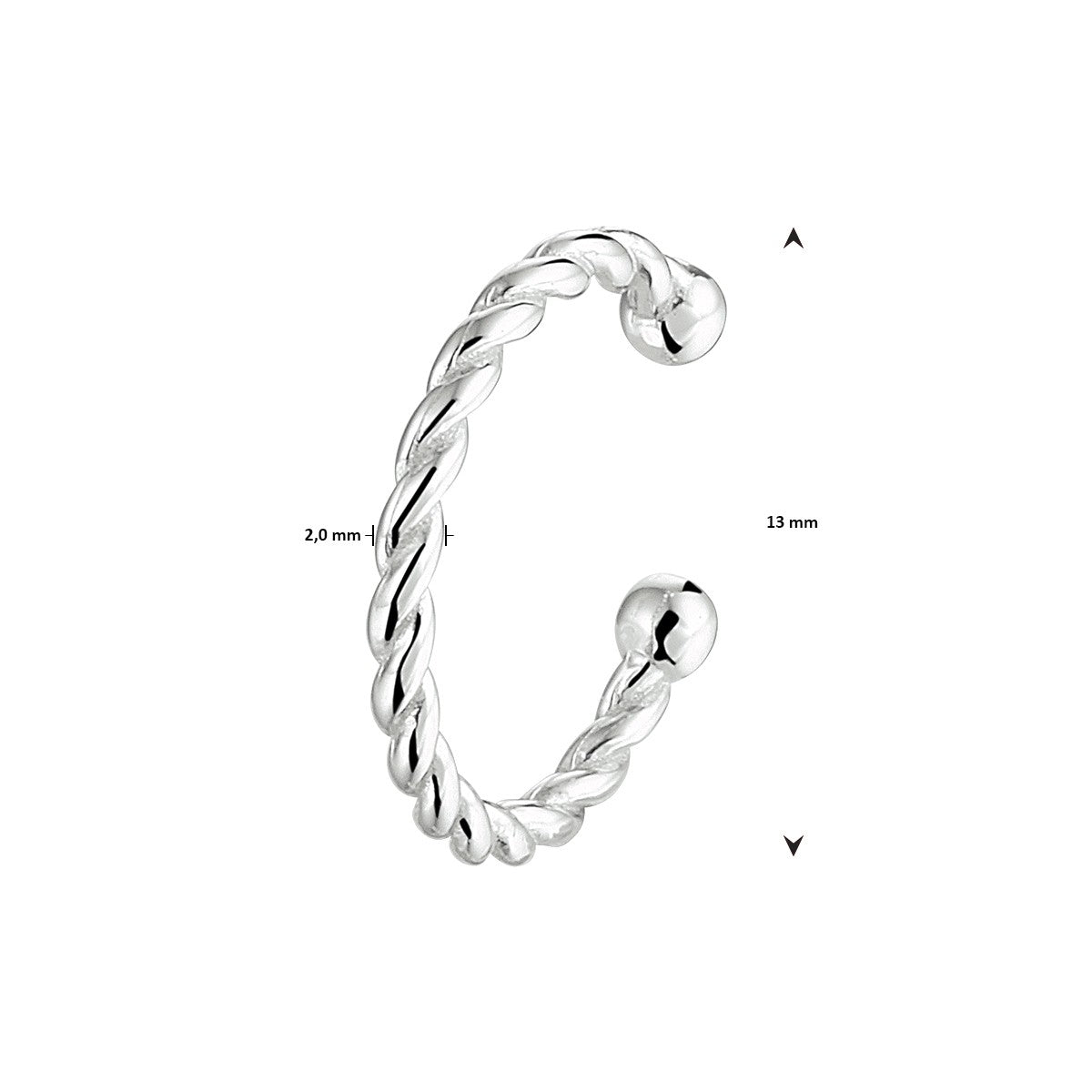 Fantasy Collection Earcuff gedraaid 13 mm zilver oorbellen