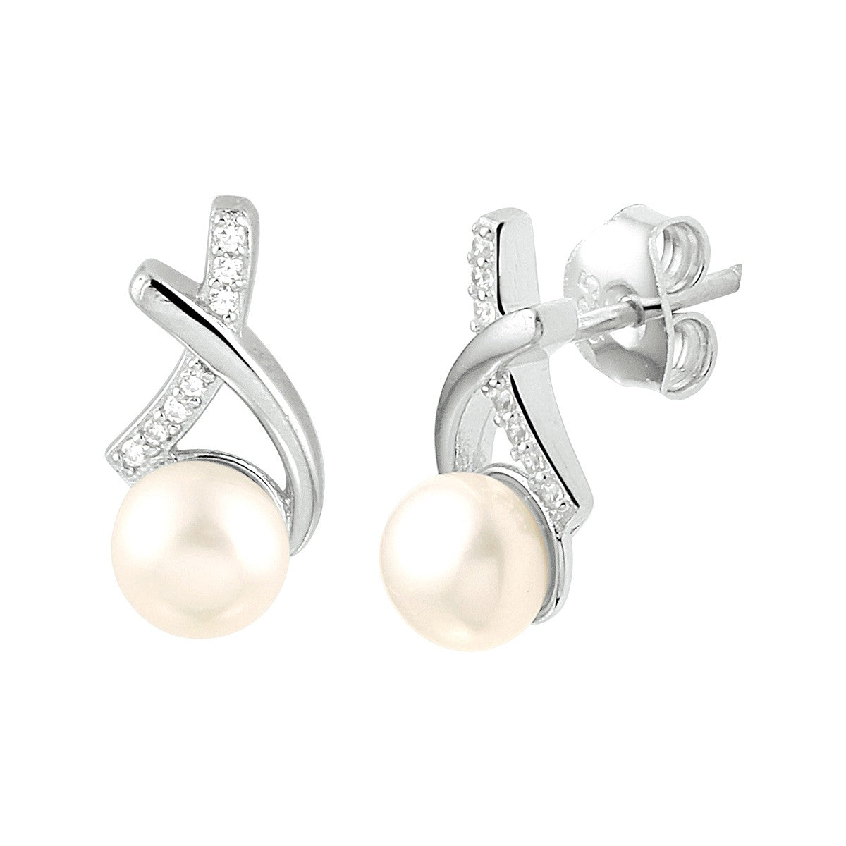 Fantasy Collection Oorbellen parel en zirkonia zilver