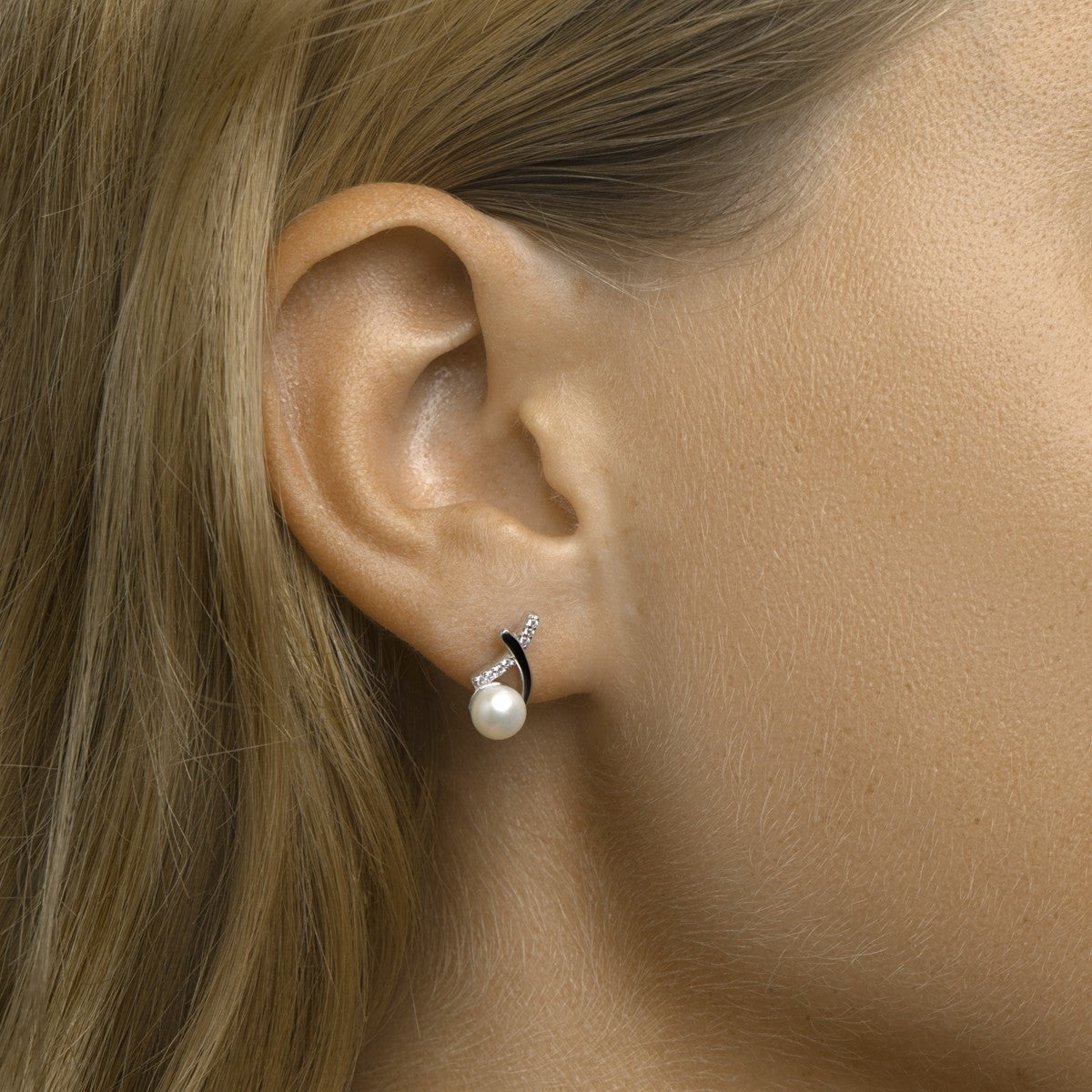Fantasy Collection Oorbellen parel en zirkonia zilver
