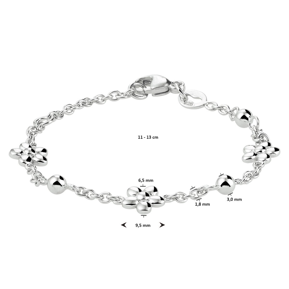 Fantasy Collection Armband bloem 11 - 13 cm zilver