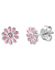 Zilveren oorknoppen bloem roze zirkonia - PSN1333120