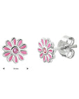 Zilveren oorknoppen bloem roze zirkonia - PSN1333120