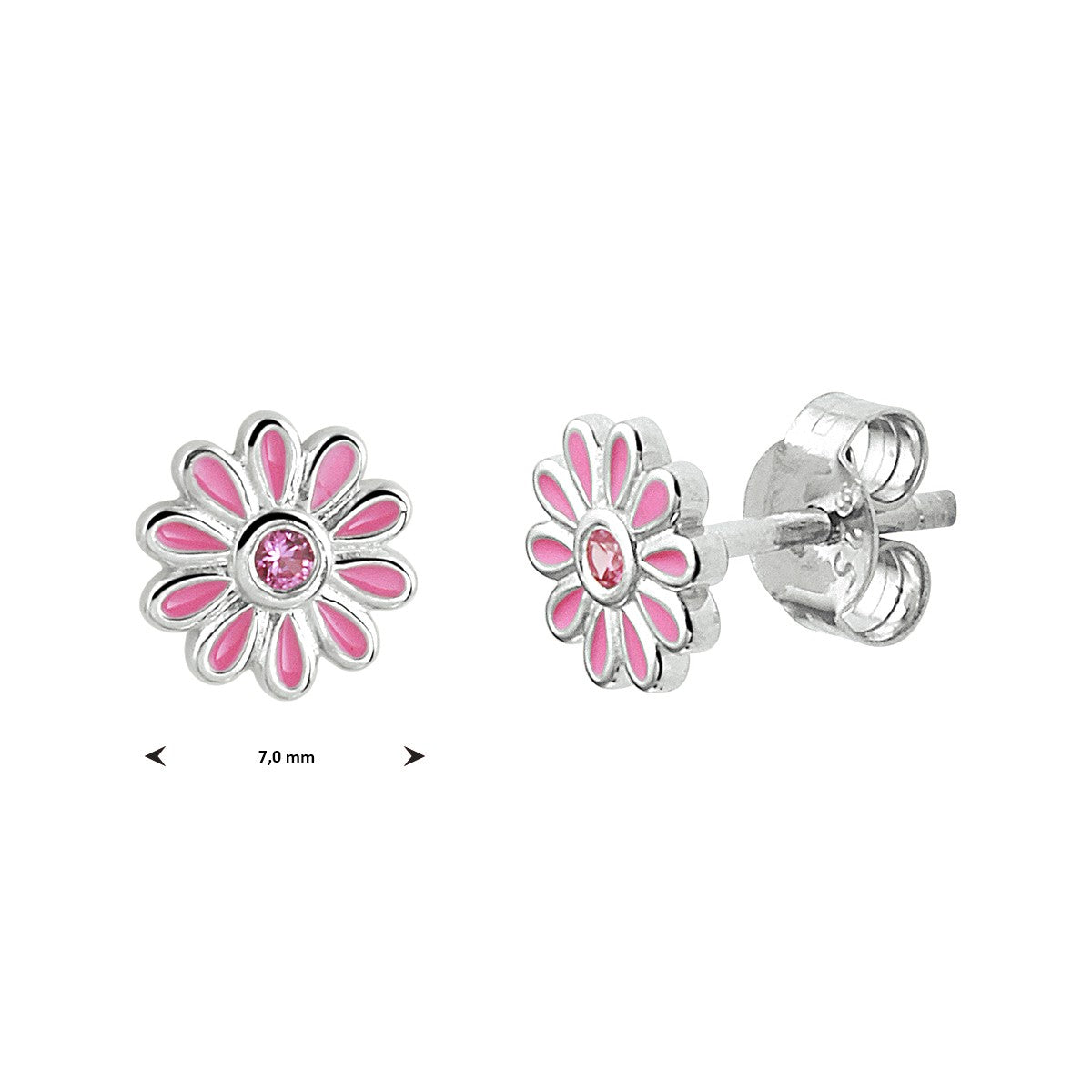 Fantasy Collection Oorbellen emaille bloem roze zirkonia 7 mm zilver - PSN1333120