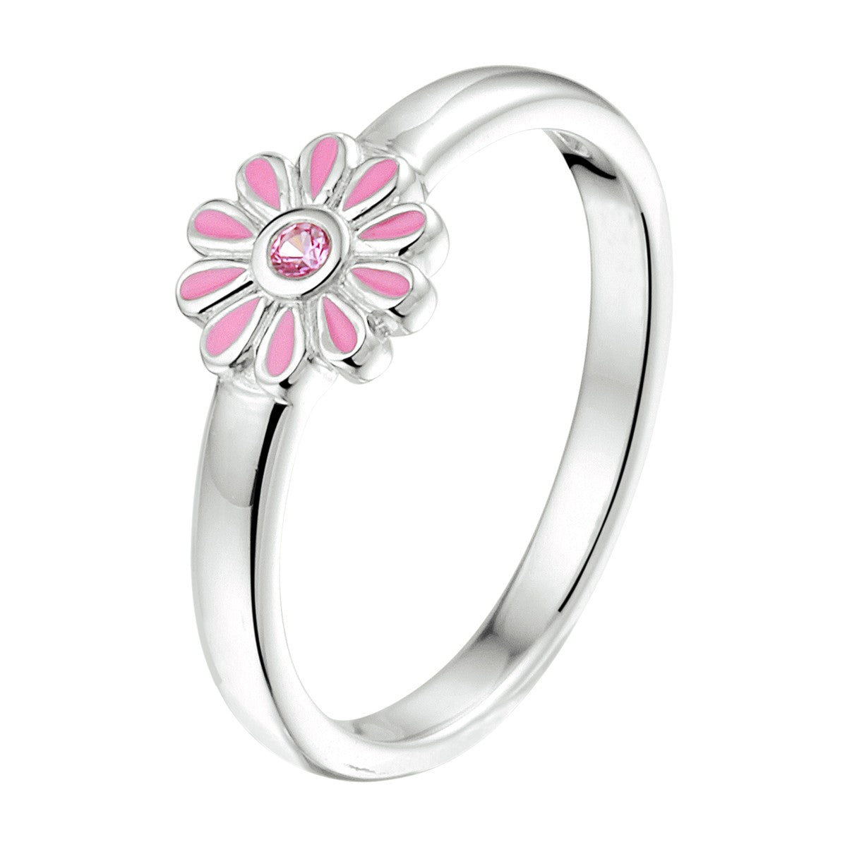 Fantasy Collection Ring emaille bloem roze zirkonia zilver