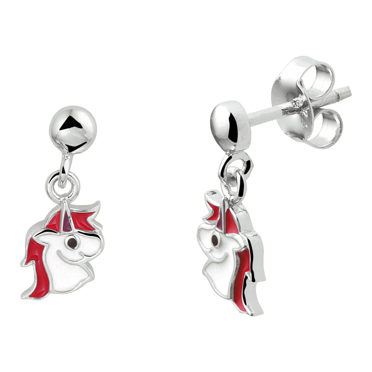 Fantasy Collection Hangende oorbellen emaille eenhoorn zilver