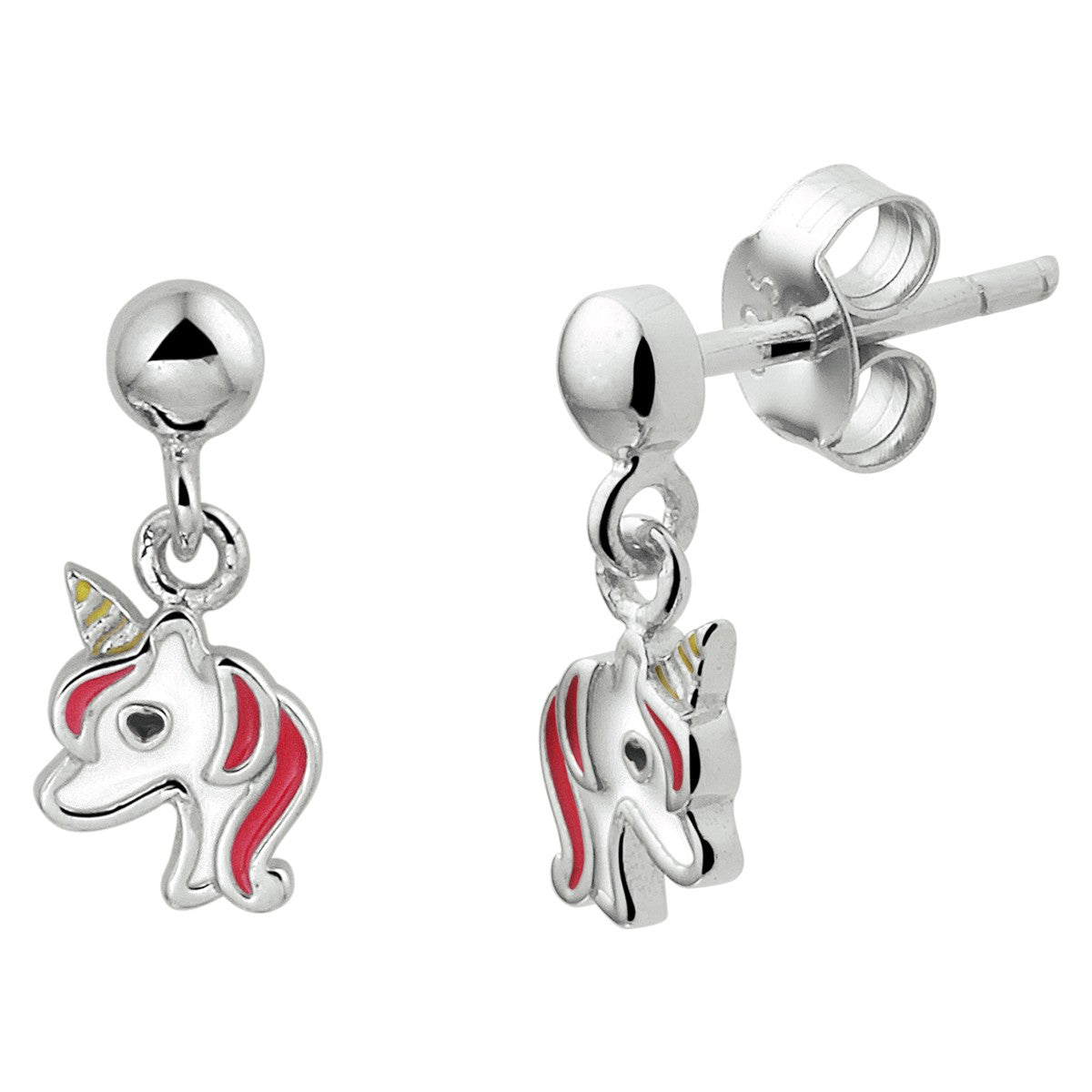 Fantasy Collection Hangende oorbellen eenhoorn emaille zilver