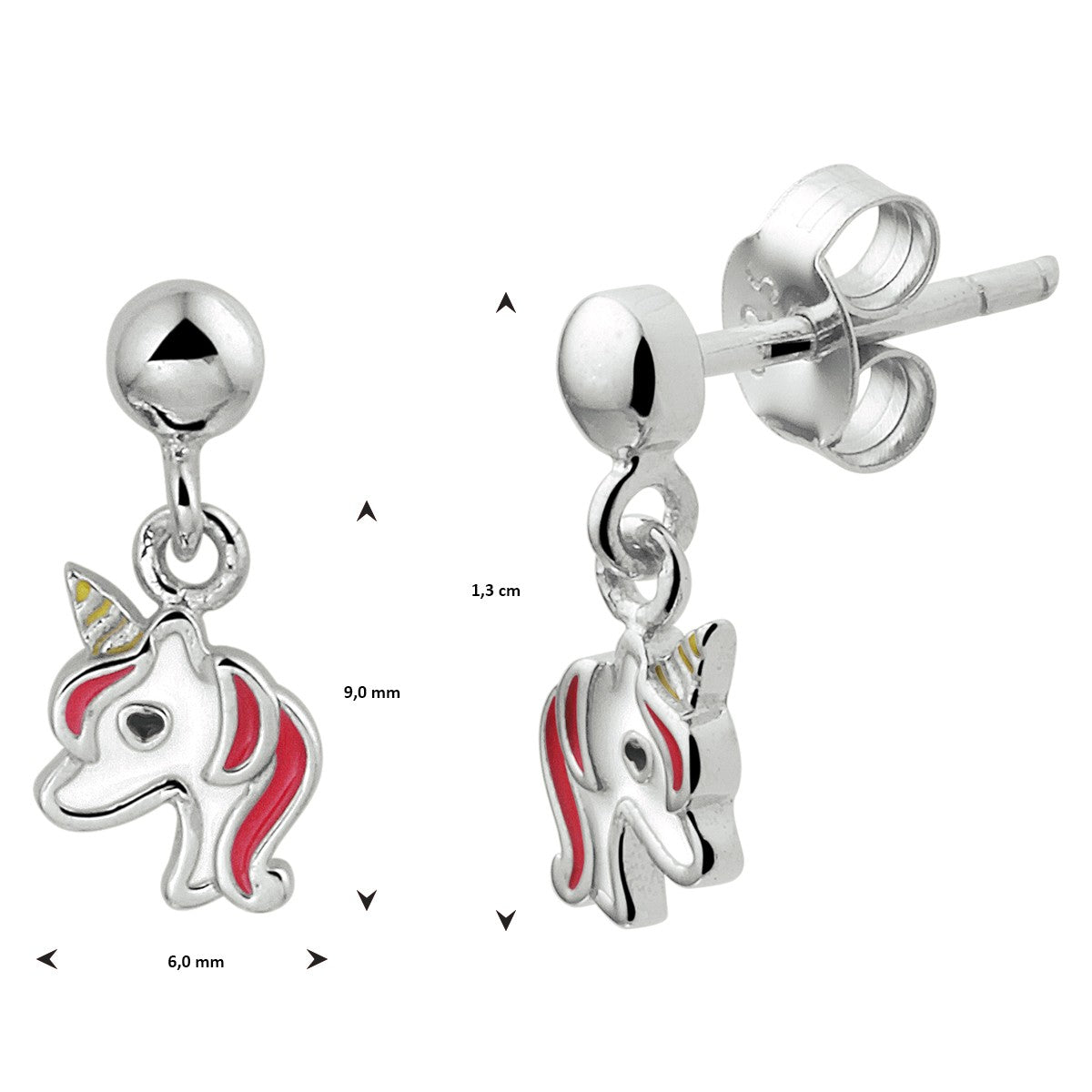 Fantasy Collection Hangende oorbellen eenhoorn emaille zilver