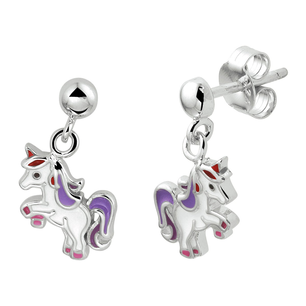 Fantasy Collection Hangende oorbellen emaille eenhoorn zilver