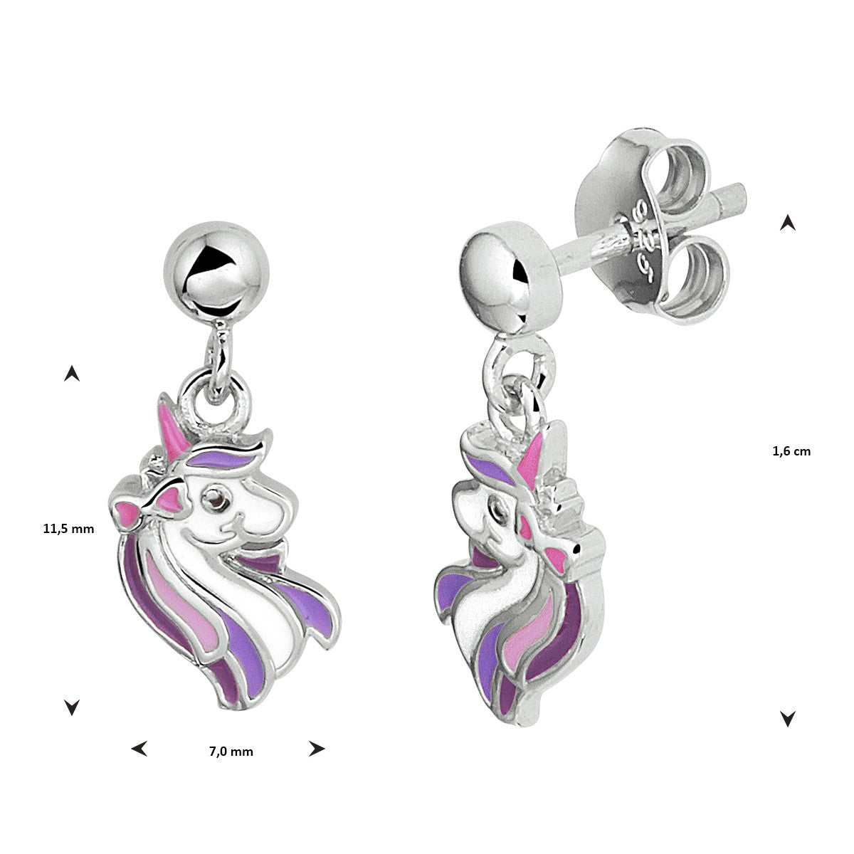 Fantasy Collection Hangende oorbellen emaille eenhoorn zilver
