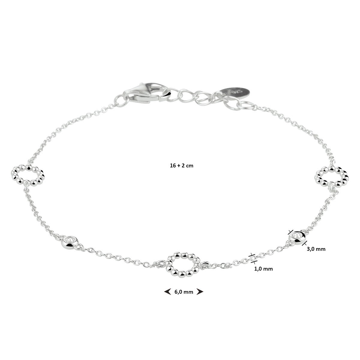 Fantasy Collection Armband zirkonia 16 + 2 cm zilver