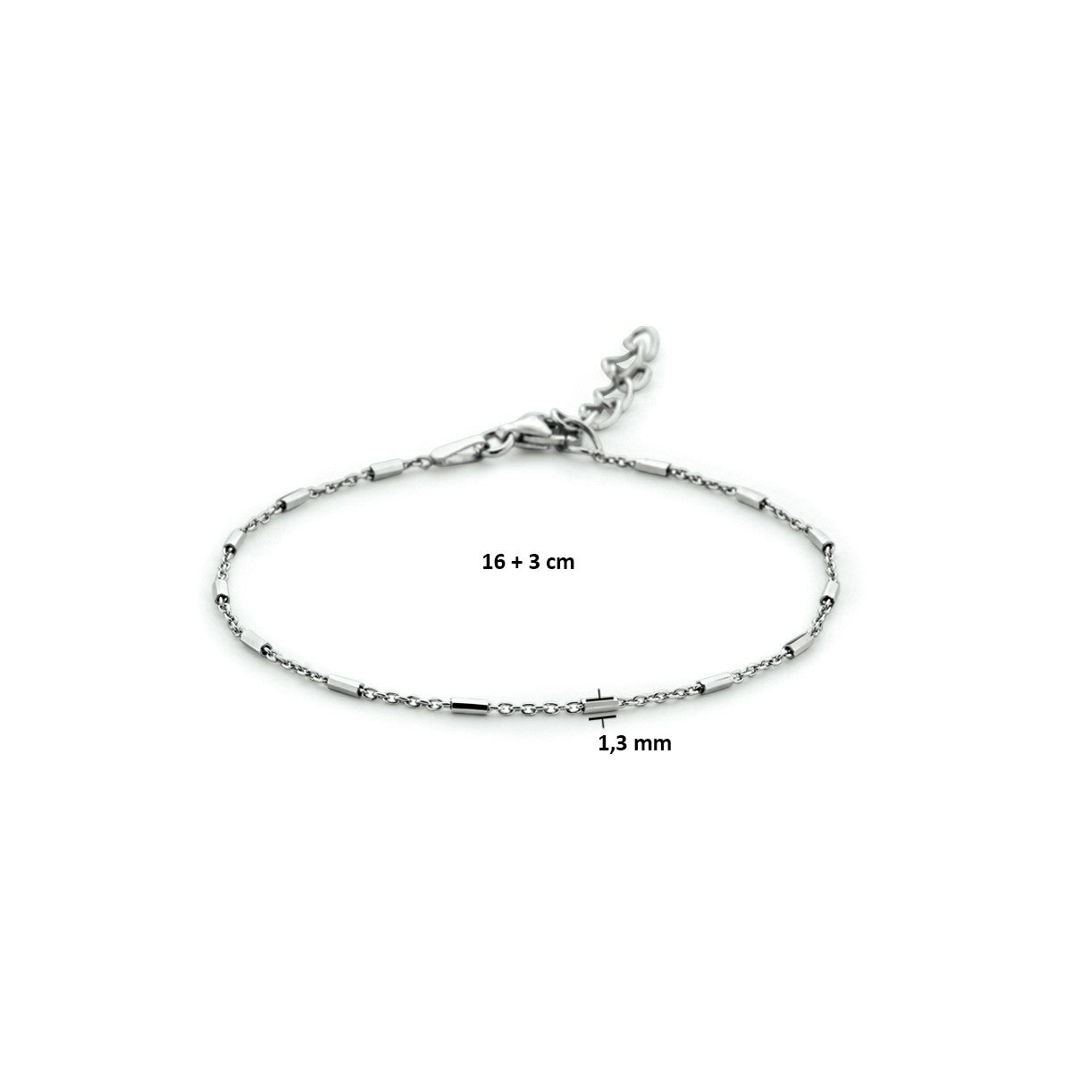Fantasy Collection Armband buisjes 1,3 mm 16 + 3 cm zilver
