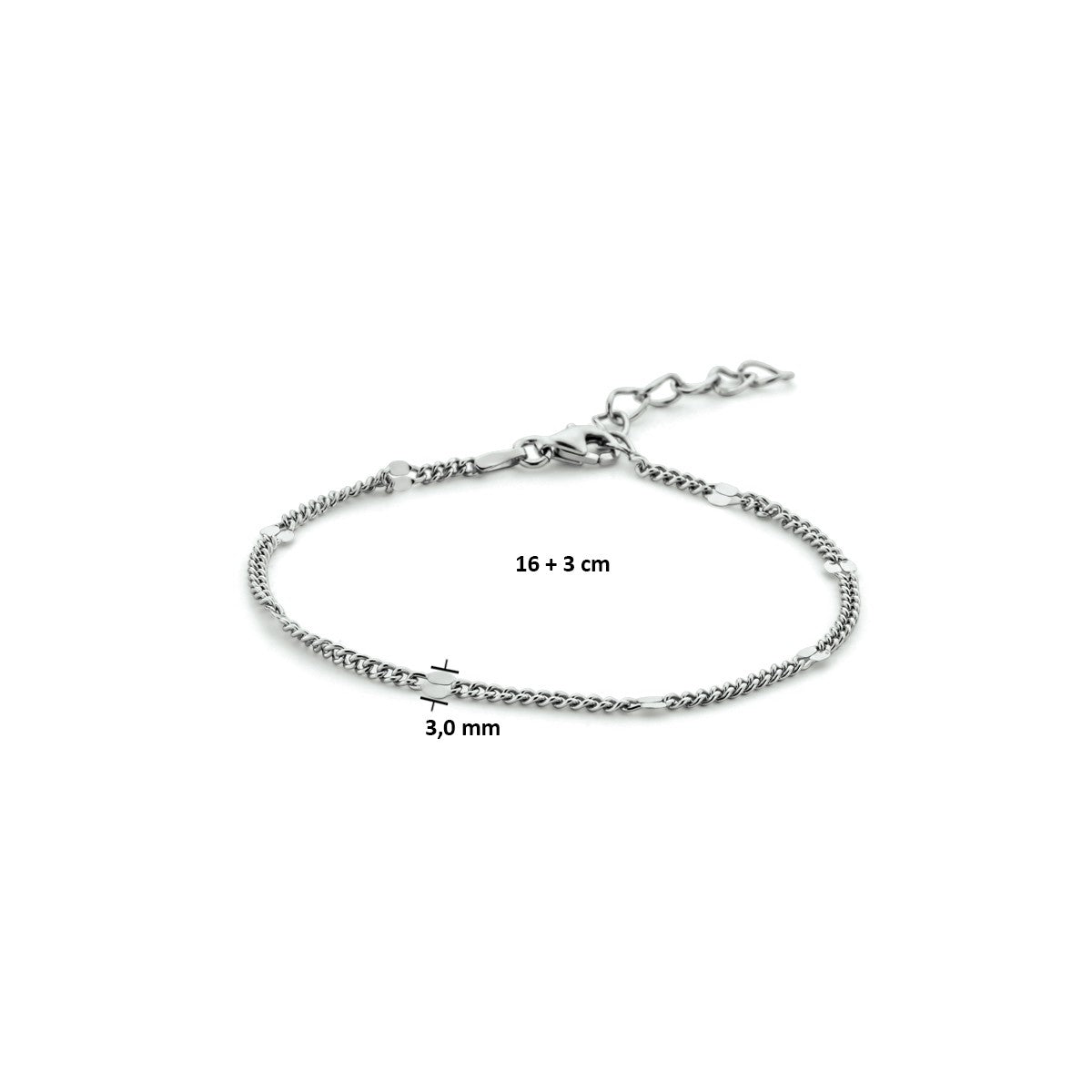 Fantasy Collection Armband gourmette met tussenstuk 3,0 mm 16 + 3 cm zilver