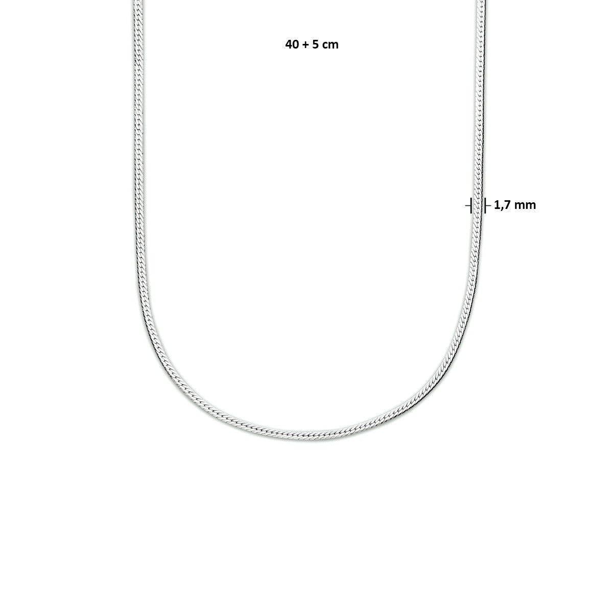Fantasy Collection Collier slang plat 1,7 mm 40 + 5 cm zilver