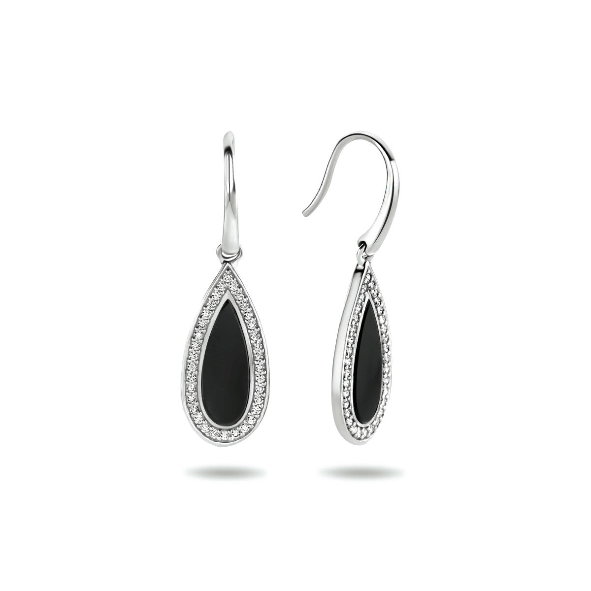 Fantasy Collection Hangende oorbellen franse haak onyx en zirkonia zilver