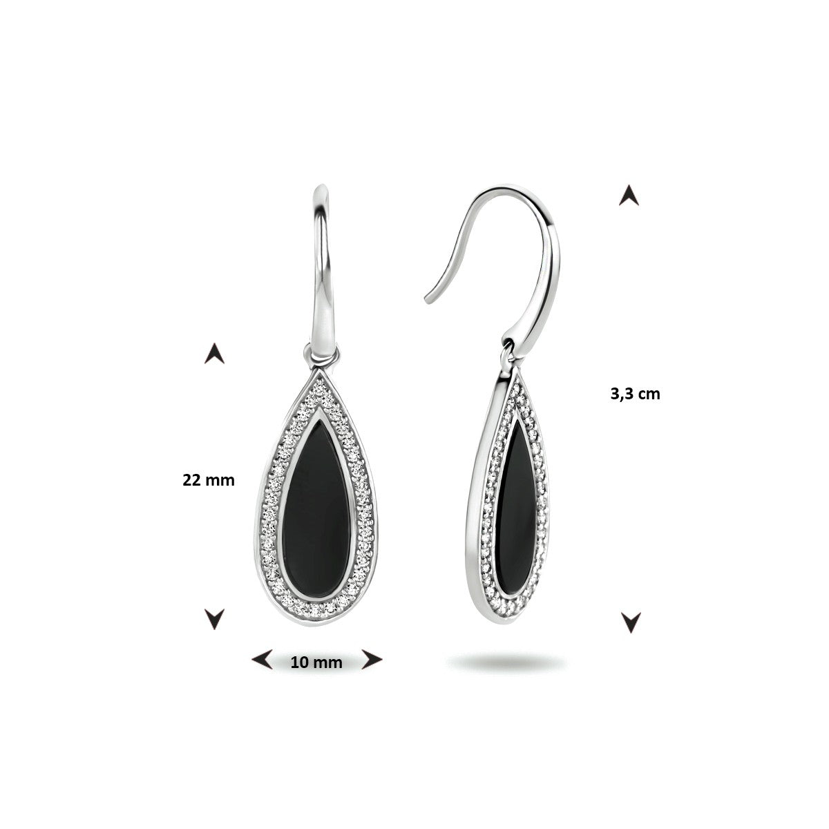 Fantasy Collection Hangende oorbellen franse haak onyx en zirkonia zilver