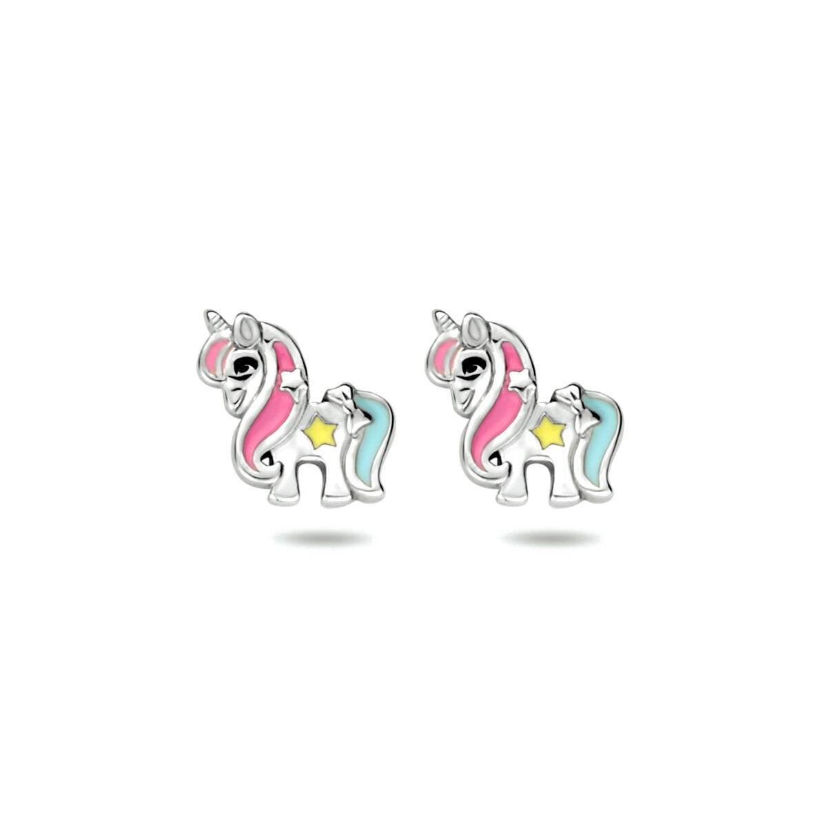 Fantasy Collection Oorbellen emaille eenhoorn zilver