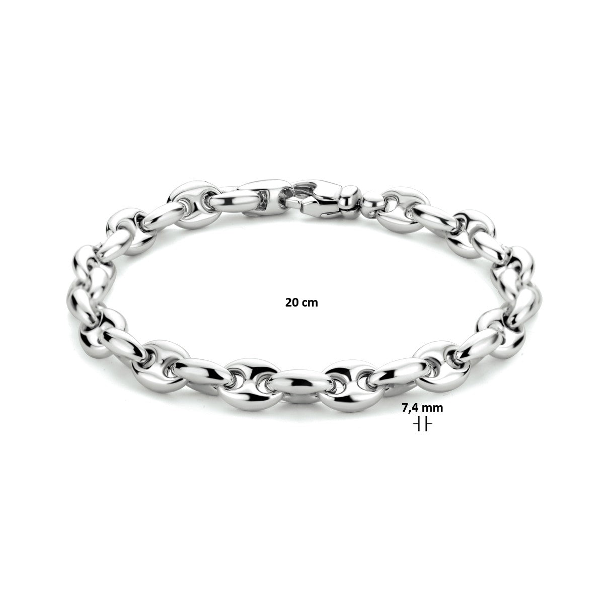 Fantasy Collection Armband koffieboon 7,4 mm 20 cm zilver