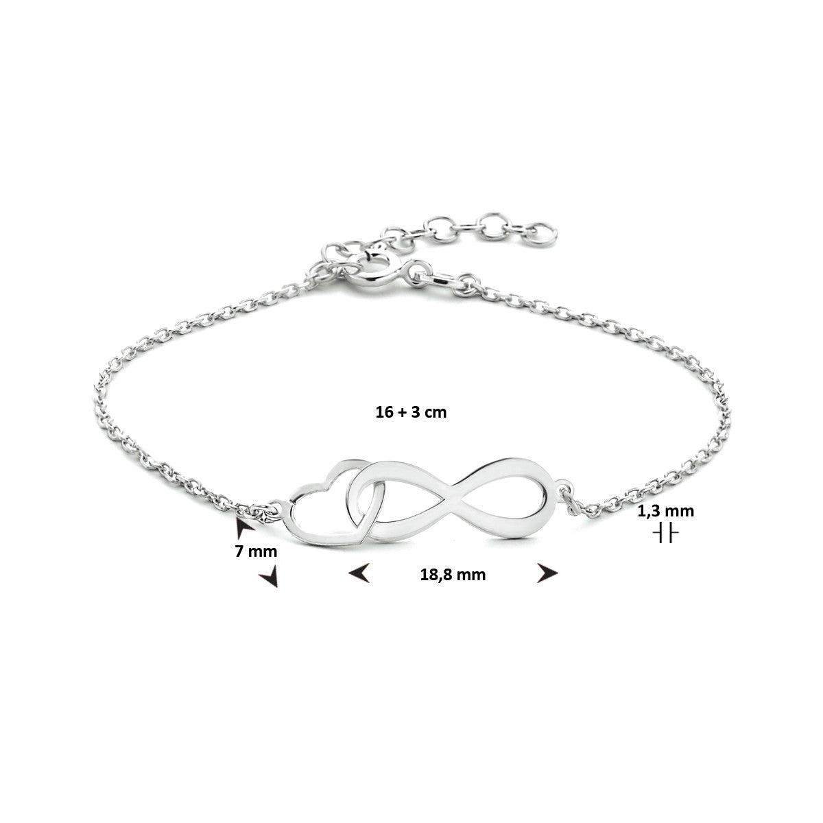 Fantasy Collection Armband infinity en hart 16 + 3 cm zilver