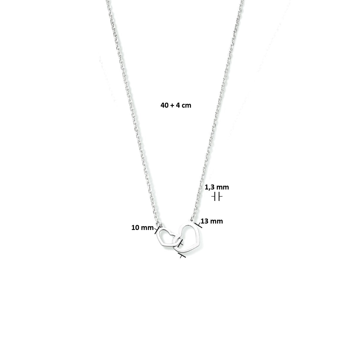 Fantasy Collection Collier hartjes 40 + 4 cm zilver