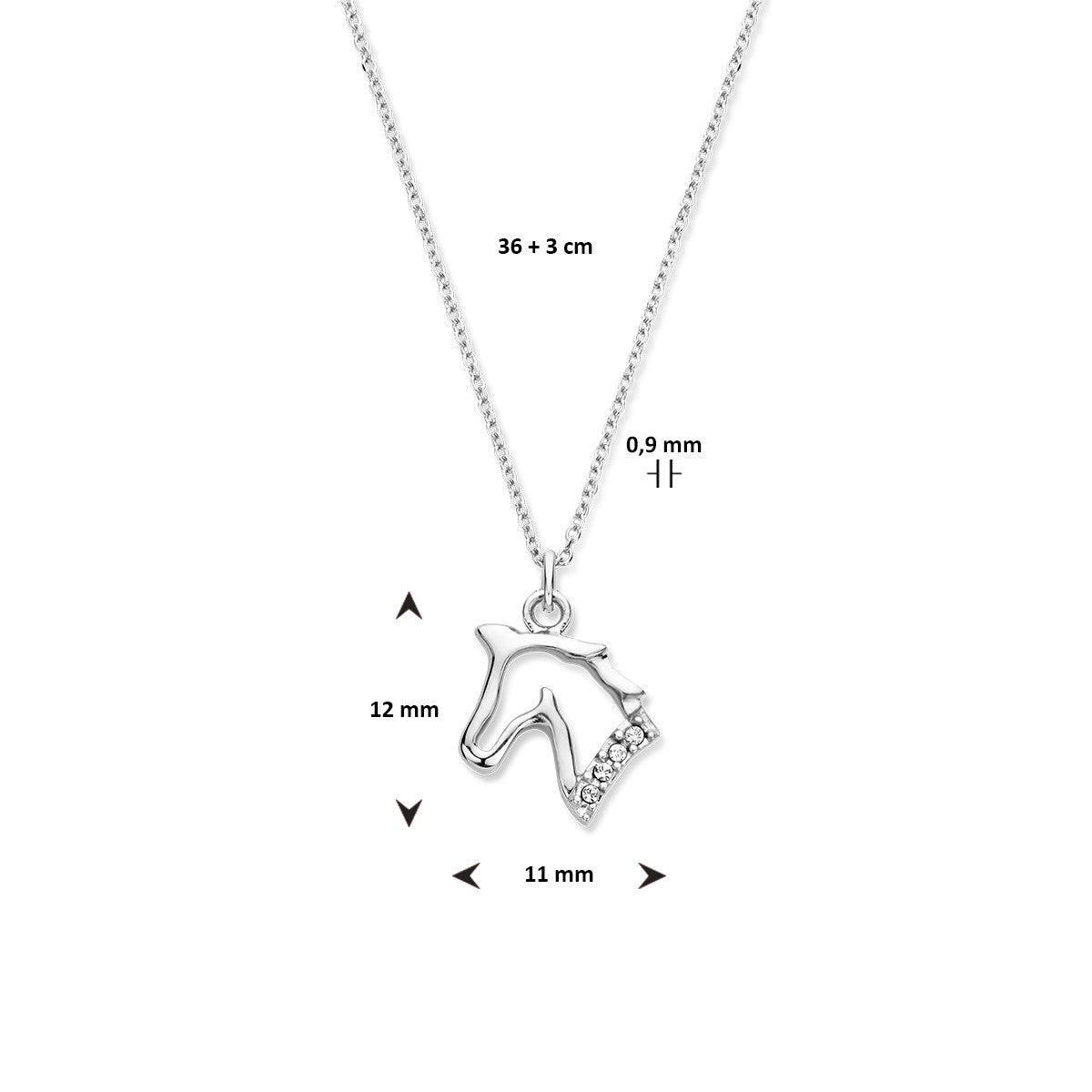 Fantasy Collection Collier paard 36 + 3 cm zilver