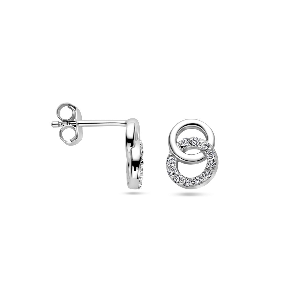 Fantasy Collection Oorbellen rondjes zirkonia 10 mm zilver