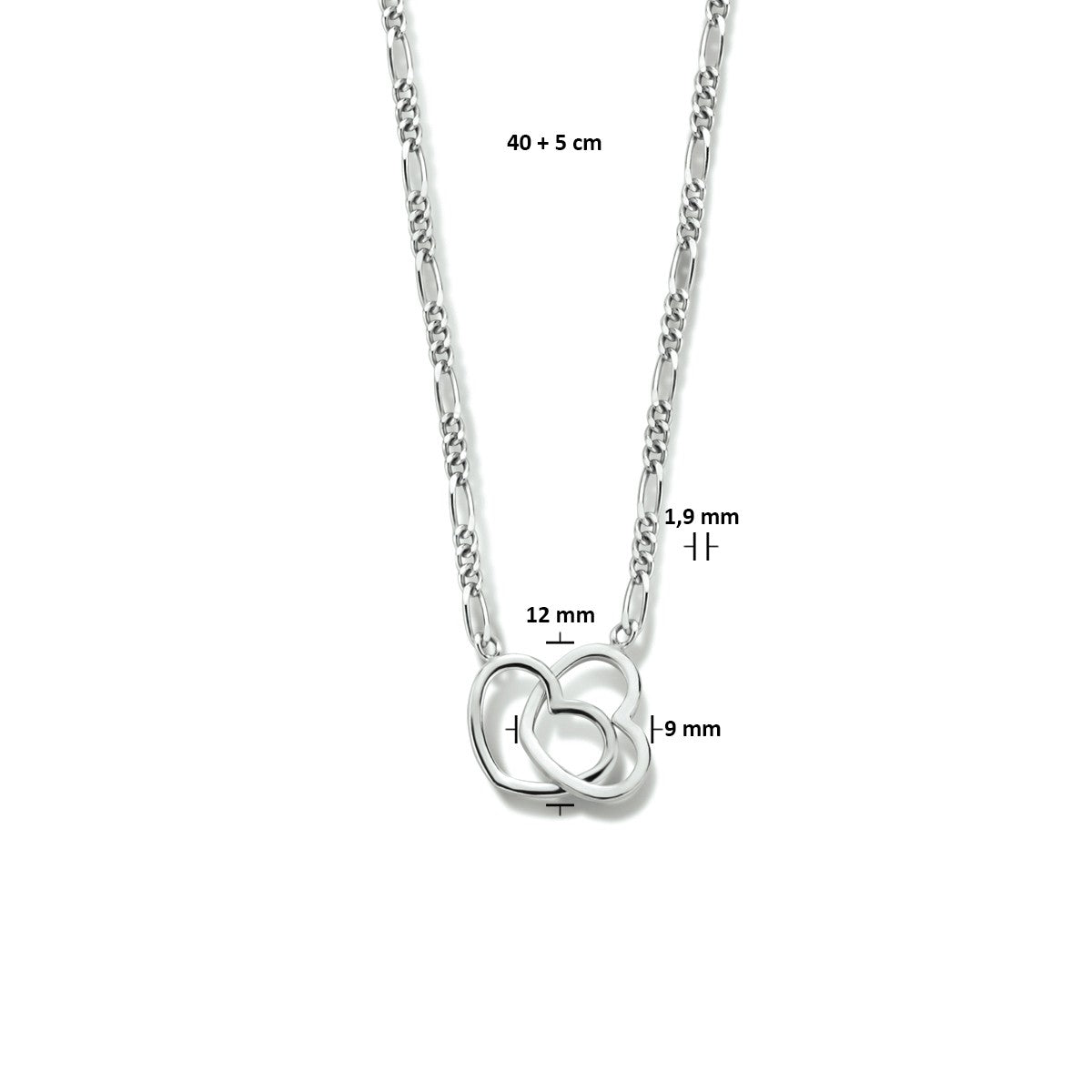 Fantasy Collection Collier hartjes 40 + 5 cm zilver