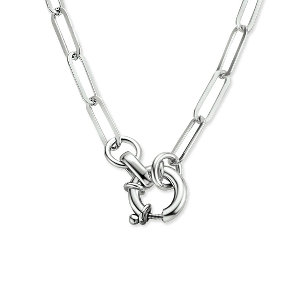 Fantasy Collection Collier paperclip platte buis 3,8 mm 42 cm met groot veerslot zilver