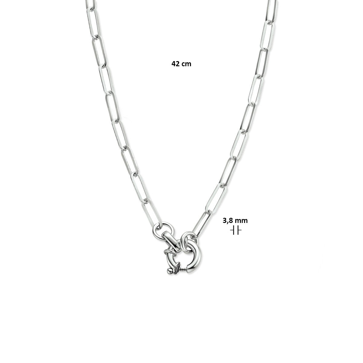 Fantasy Collection Collier paperclip platte buis 3,8 mm 42 cm met groot veerslot zilver