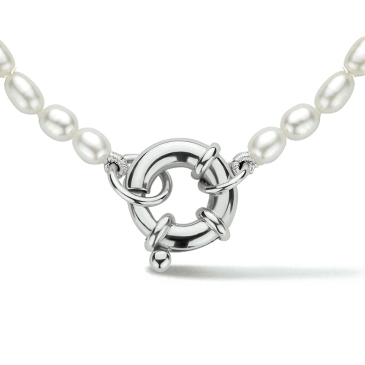 Fantasy Collection Collier parel 3,8 mm 41 cm met groot veerslot zilver