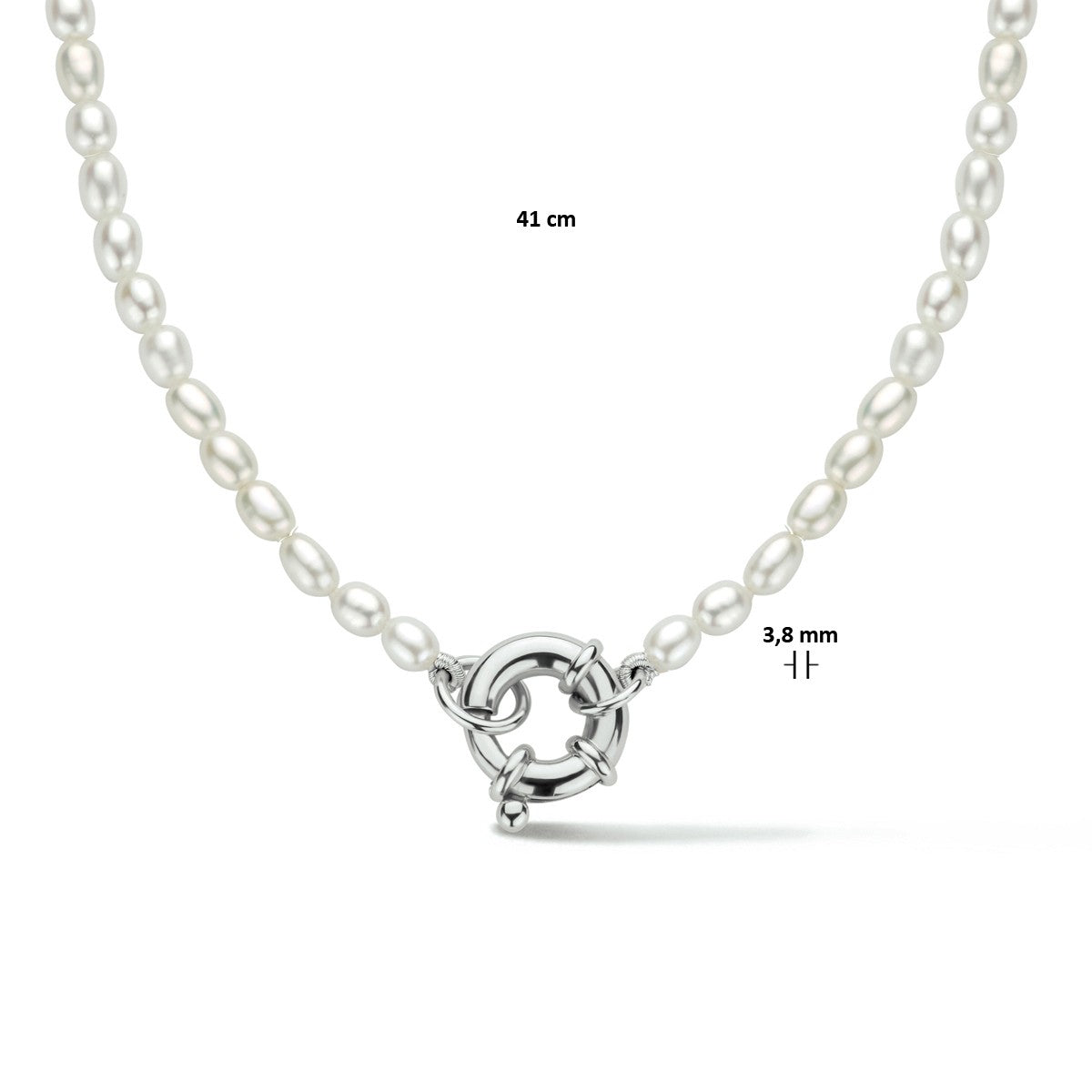 Fantasy Collection Collier parel 3,8 mm 41 cm met groot veerslot zilver