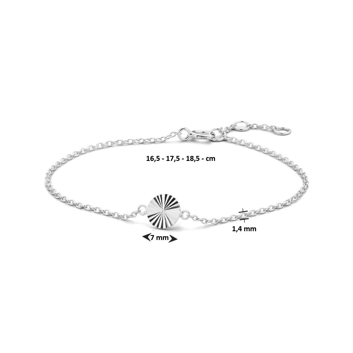 Fantasy Collection Armband rondje gediamanteerd 16,5 - 17,5 - 18,5 cm zilver