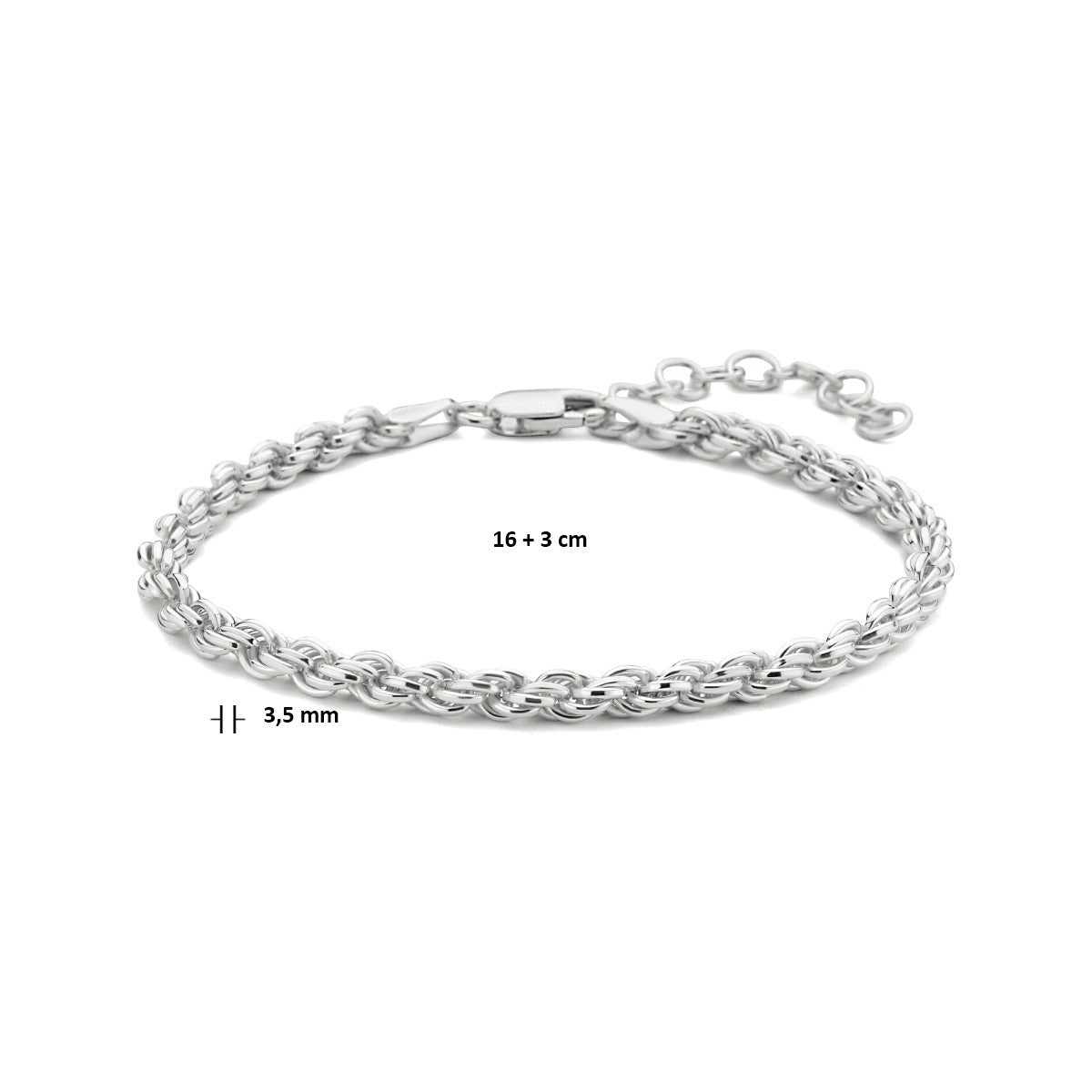 Fantasy Collection Armband koord 3,5 mm 16 + 3 cm zilver