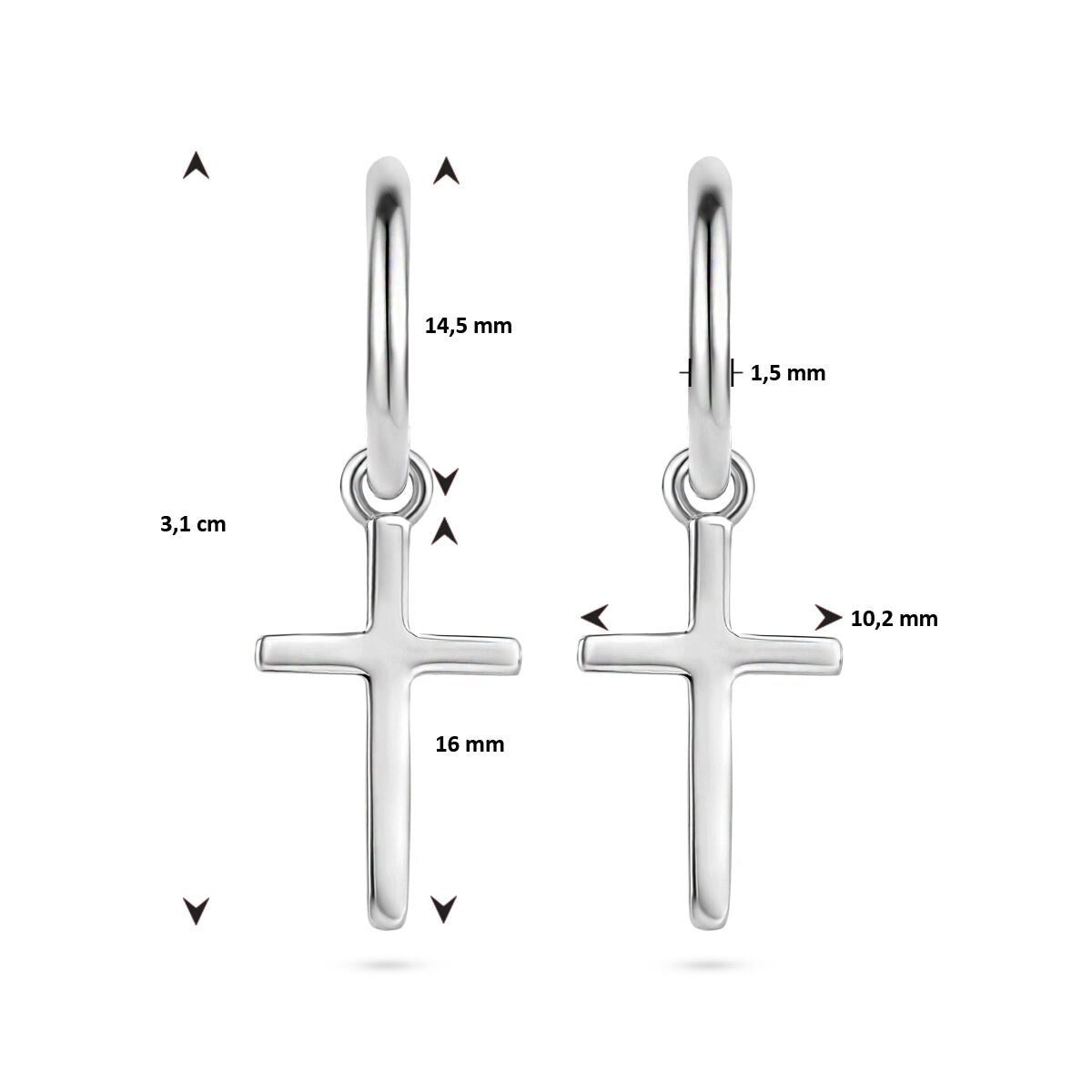 Fantasy Collection Oorbellen kruis 31 mm zilver